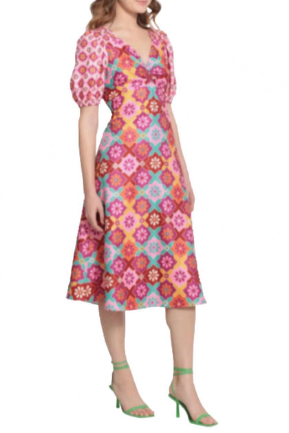 Donna Morgan Kurzarm-A-Linie-Kleid mit Blumenmuster Multi US 2 4