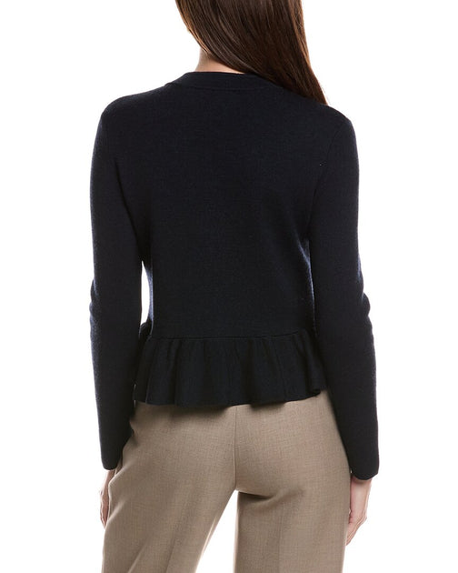 Bruno Magli Merino Wool Peplum Sweater Jacket Blue Medium 3