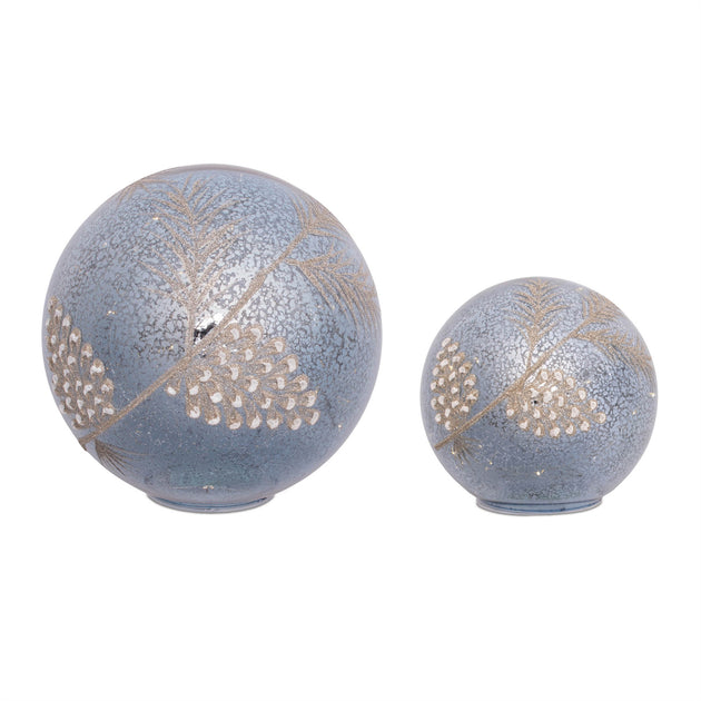 Melrose International Set de 2 Globes LED Pomme de Pin - Bleu, Gris 2