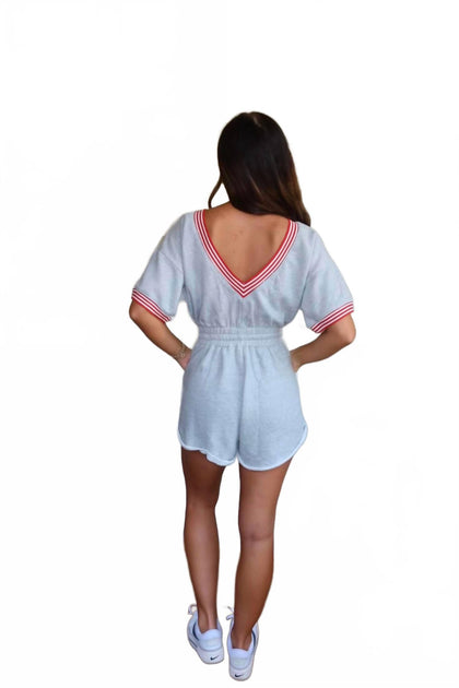 BUCKETLIST Ribbed Band Trim Terry Romper Grey Large 3
