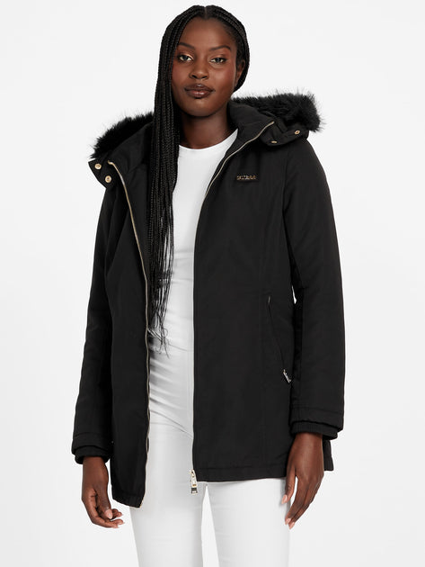 Guess Factory Sammy Hooded Faux-Fur Jacket | ShopSimon