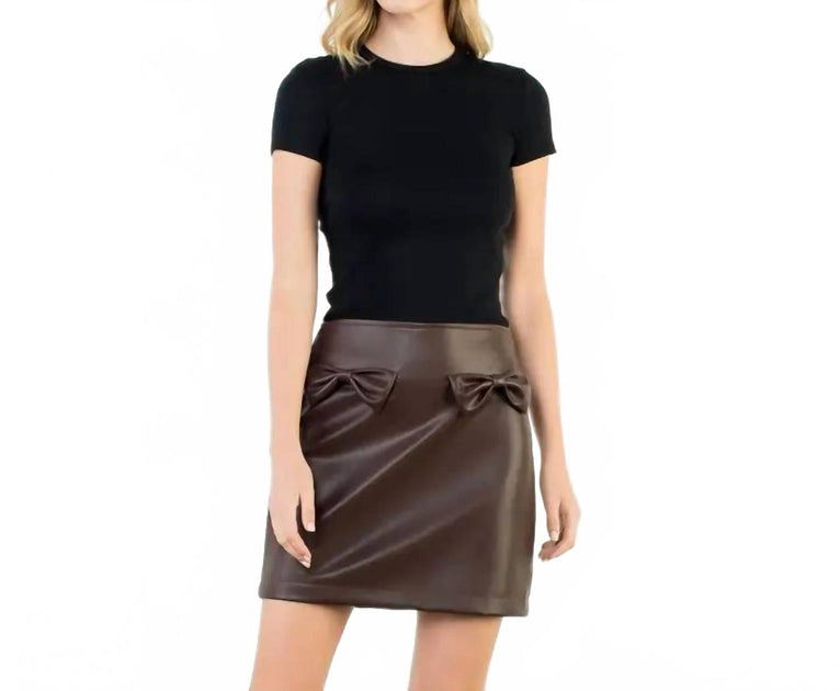 THML Bow Faux Leather Skirt Black Medium 2