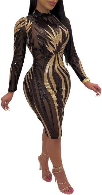 GAJE Sequin Bodycon Dress Gold/Black Large 2