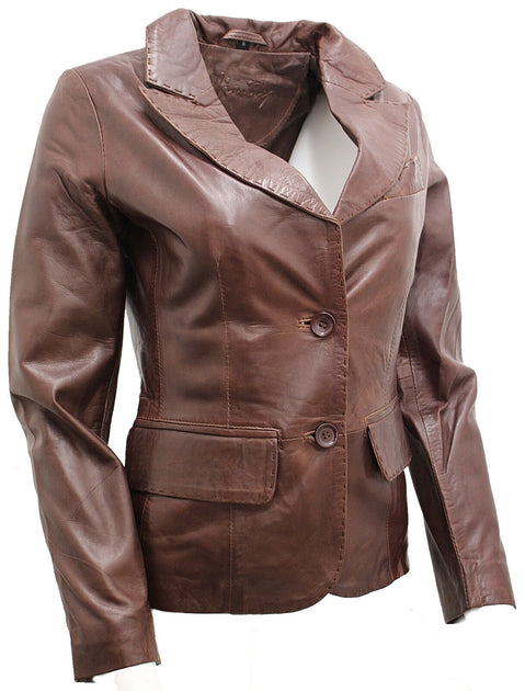 Infinity Womens 2 Button Leather Blazer Jacket Newport Pink XSmall 3