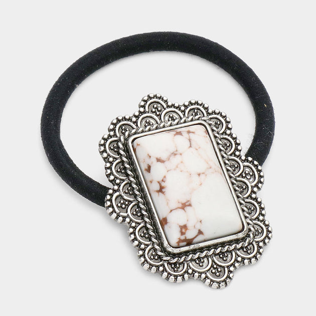 FASHNZFAB Rectangle Natural Stone Stretch Hairband Green 4