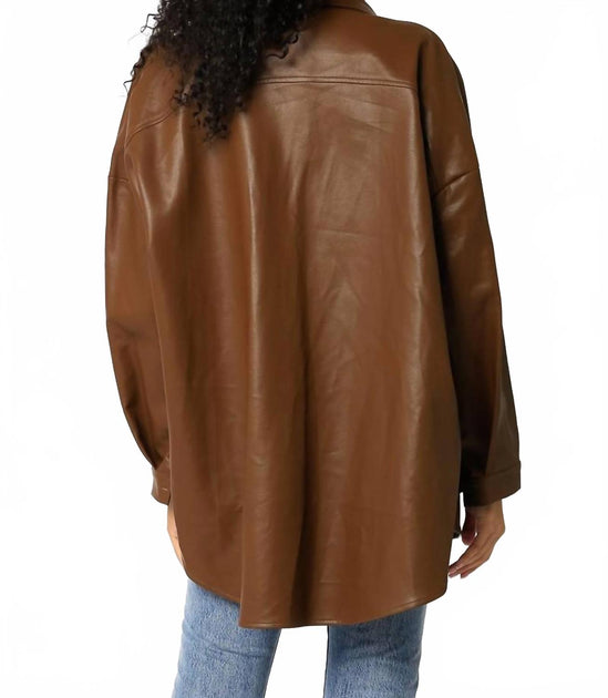 OLIVACEOUS Faux Leather Shacket Brown Medium/Large 3