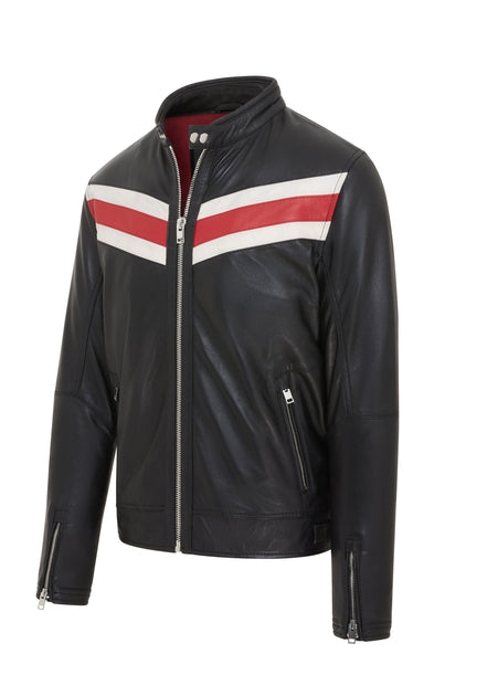 Infinity Aniak Mens Cafe Racer Leather Jacket Black/White/Red Medium 4