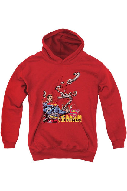 Gildan Superman Breaking Chains Jugend Kapuzenpulli Rot Medium 2