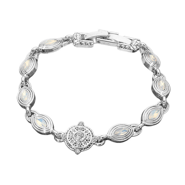 FASHNZFAB Ornate Charm Marquise-cut Stone Link Bracelet Silver White One Size 3