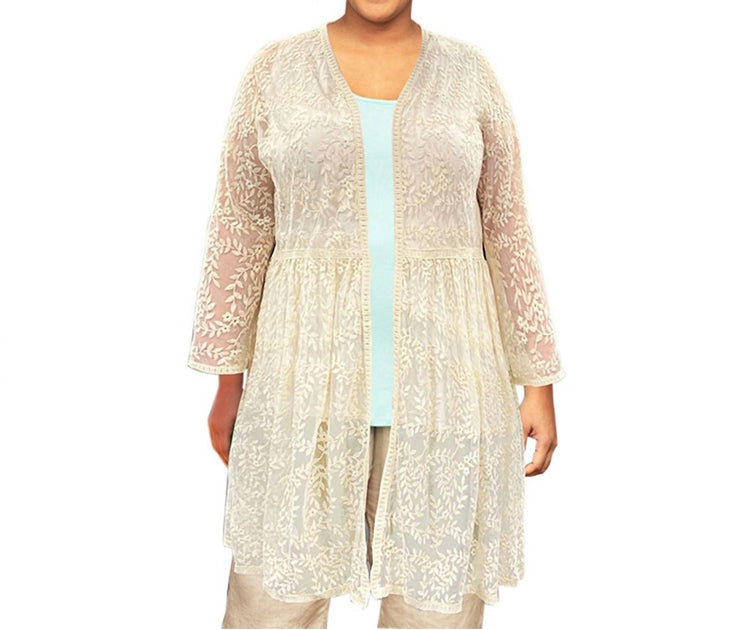 On The Plus Side Betty Mesh Lace Duster Beige 4X 2