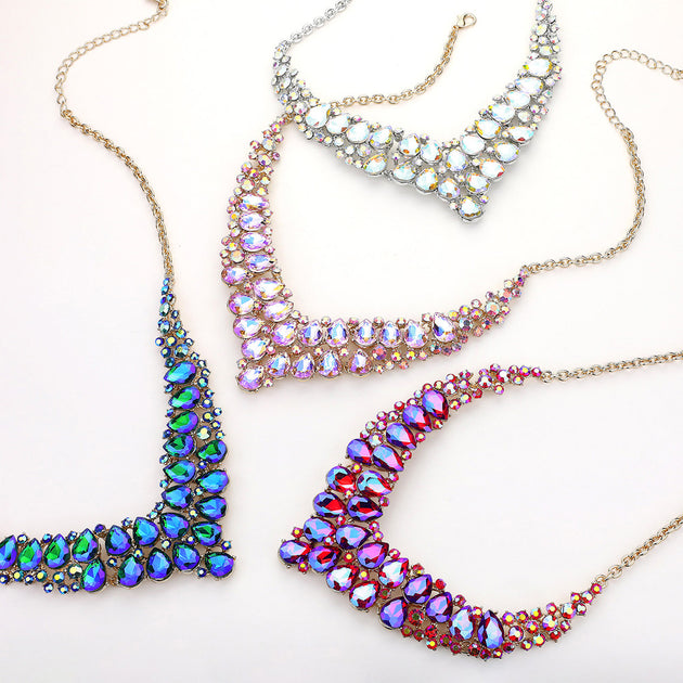 FASHNZFAB Teardrop Stone Cluster Collar Necklace Silver One Size 3