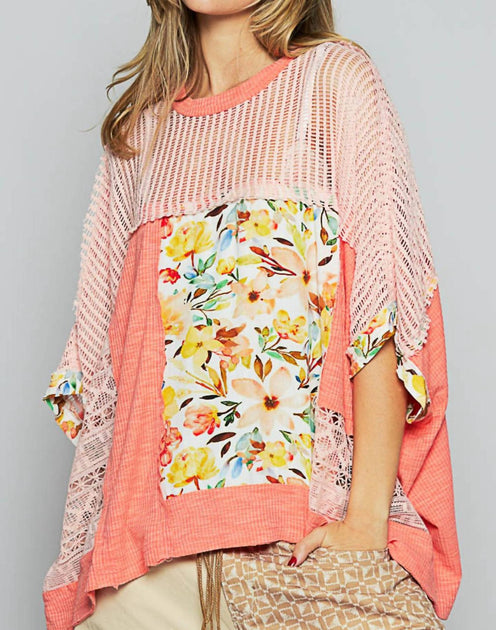 POL Birdie Patchwork Mesh Poncho Pink Large 2