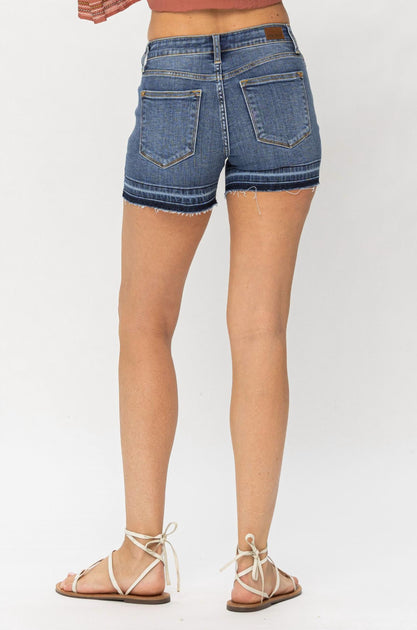 Judy Blue Mid Rise Release Hem Shorts Blue 4X 4