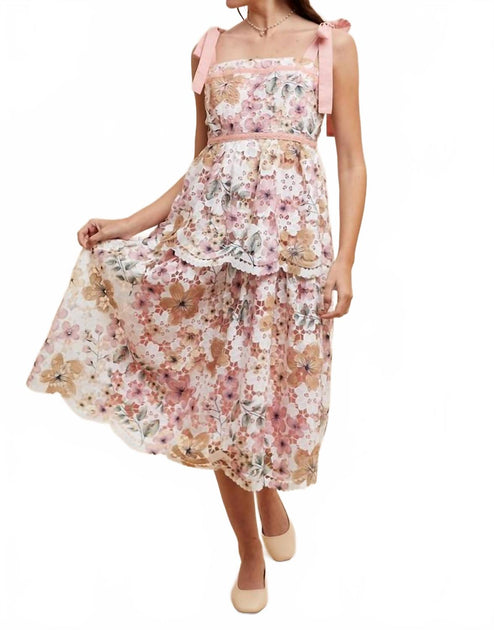 IN-LOOM Crochet Lace Floral Maxi Dress Beige Medium 2