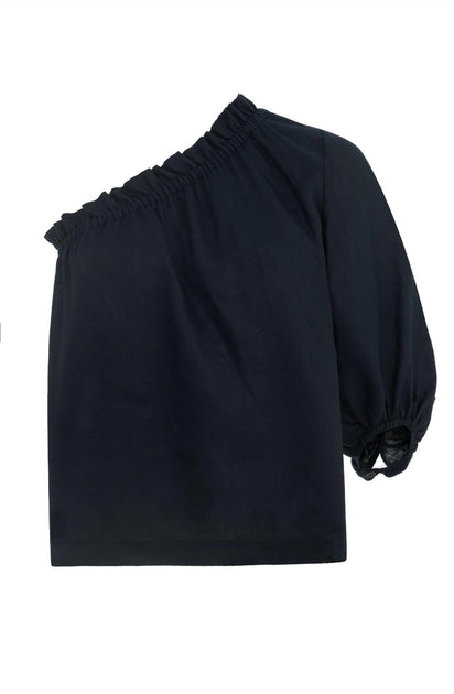 Labeca Capri Linen One Sleeve Top Blue Large 4