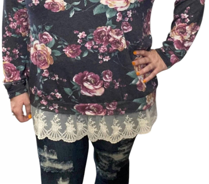 Honeyme Floral Lace Hem Tee Blue Small 2