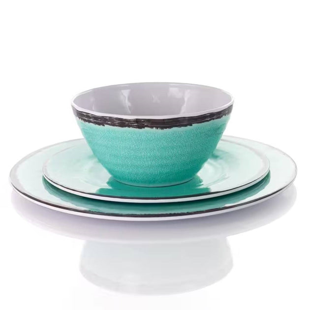 Hivvago 12-Piece Melamine Dinnerware Set Blue 4