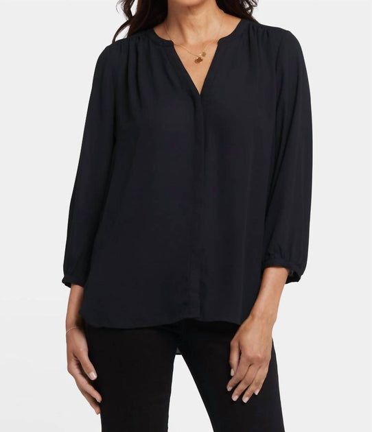 NYDJ Solid Pintuck Blouse Black XSmall 2