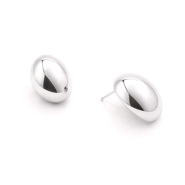FASHNZFAB Modern Oval Stud Earrings White Gold 3