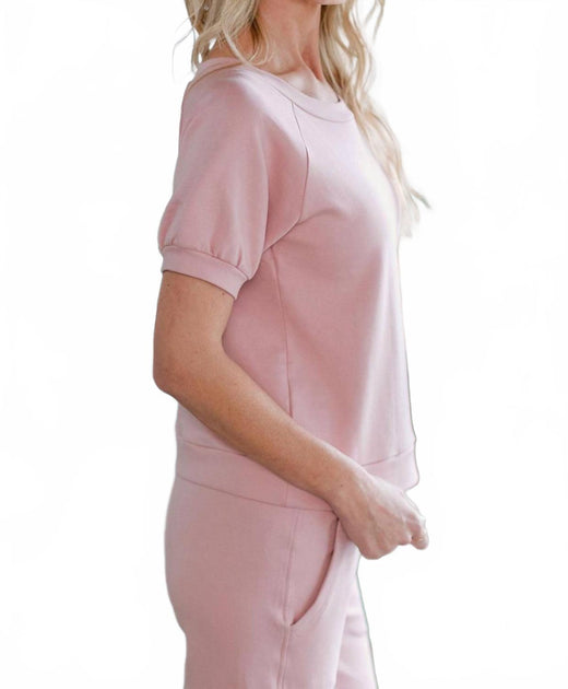 Yala Berkeley Puff Short Sleeve Raglan Sweatshirt Pink Large 2
