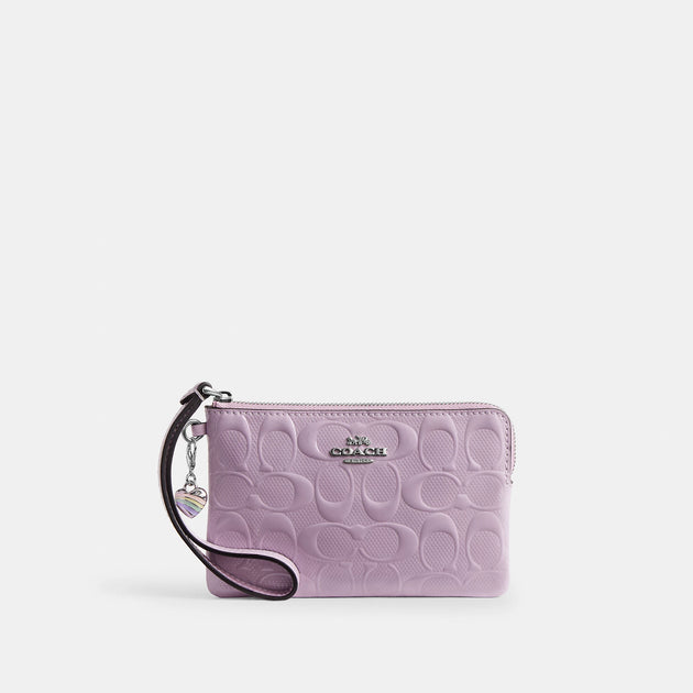 Coach Outlet Corner Zip Wristlet In Signature Leather With Heart