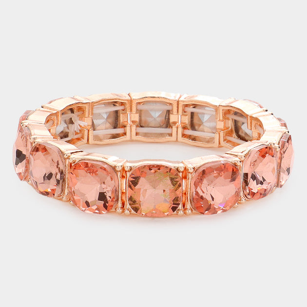 FASHNZFAB Square Stone Stretch Bracelet Peach Pink 2