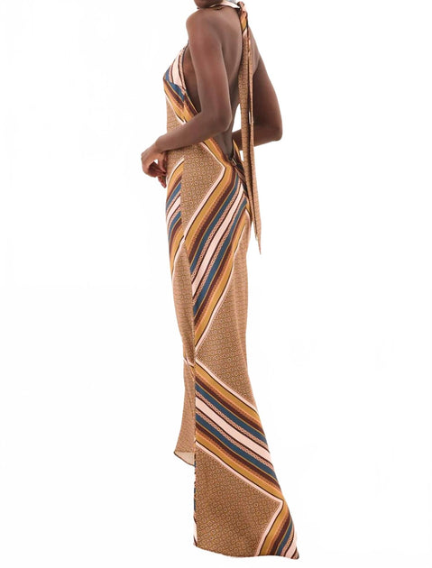 Misa Los Angeles Minerva Halter Maxi Dress Brown Medium 3
