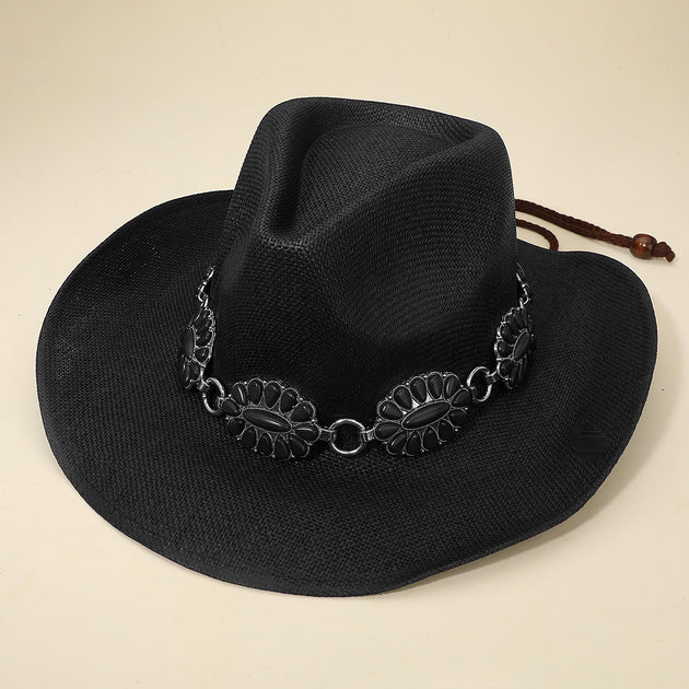 FASHNZFAB Western Linked Concho Band Cowboy Fedora Hat Black 4