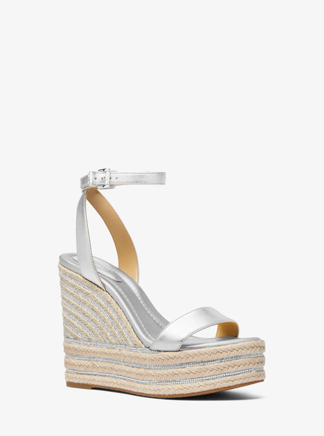 Michael Kors Leighton Wedge Sandal Silver US 10 3