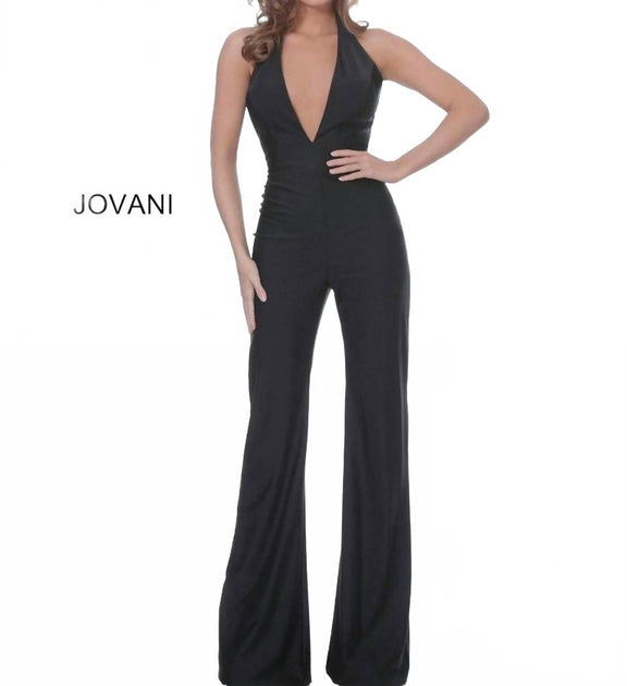 Jovani Halter Neckline Backless Jumpsuit Black US 8 2