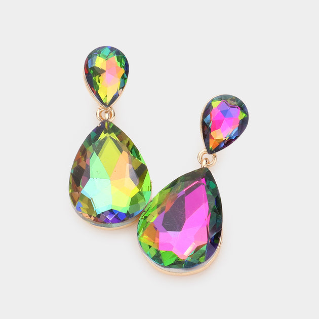 FASHNZFAB Crystal Double Teardrop Evening Earrings Red 4