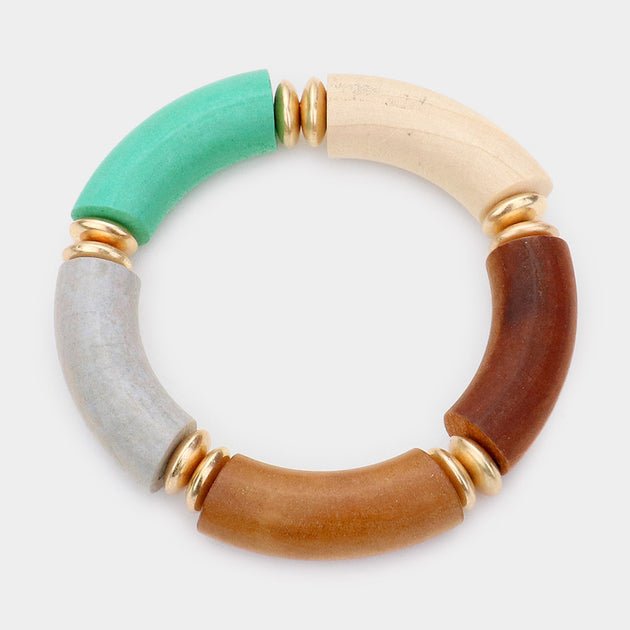 FASHNZFAB Wood Stretch Bracelet Orange One Size 3