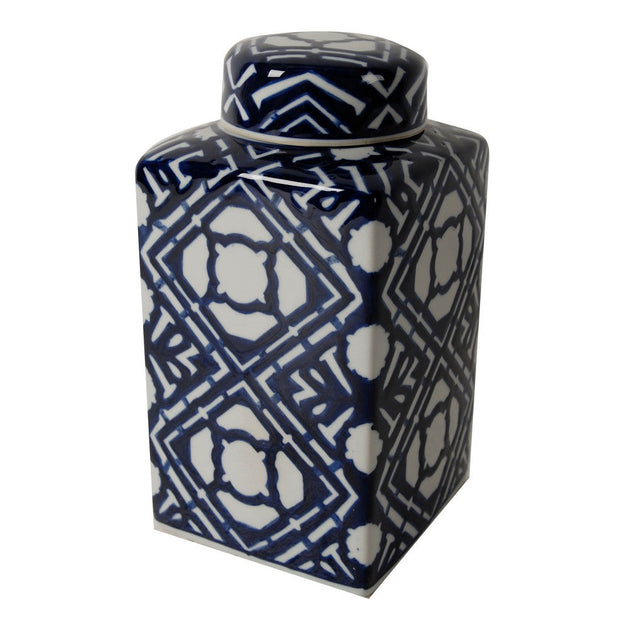 Hivvago 10 Inch Lidded Jar Porcelain Deep Blue 3