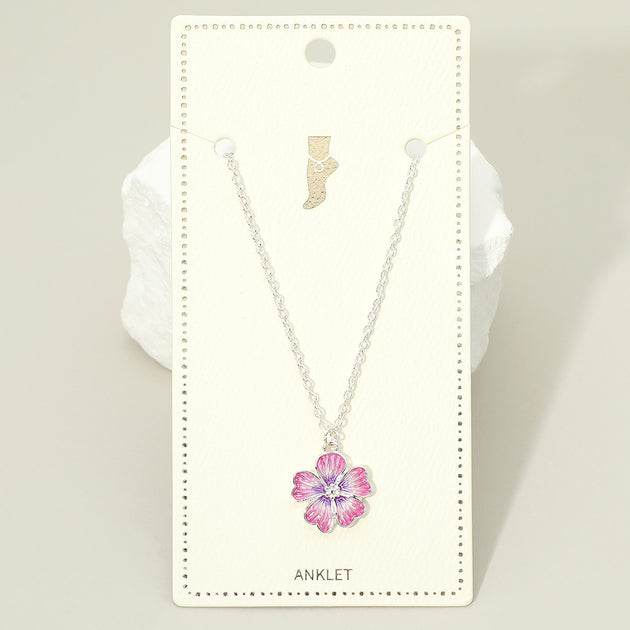 FASHNZFAB Enamel Flower Charm Anklet Blue 2