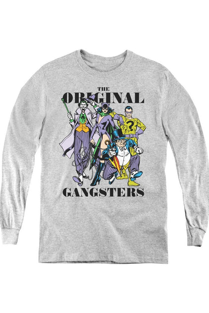 Gildan DC Comics Original Gangsters Youth Long Sleeve T-Shirt Grey Small 2