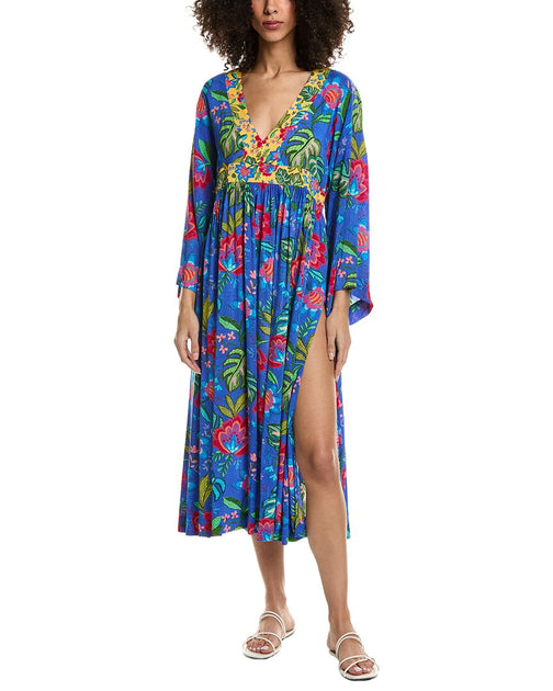 Johnny Was Caftan Maxi Flare Bleu Large 2