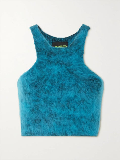 AGR Cropped Stretch-Knit Top Blue Small 2