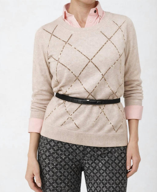 J'Envie Eli Mayfair Argyle Sweater White Medium 2