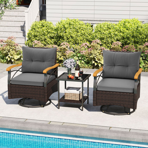 Hivvago Outdoor Swivel Chair Set Brown 4
