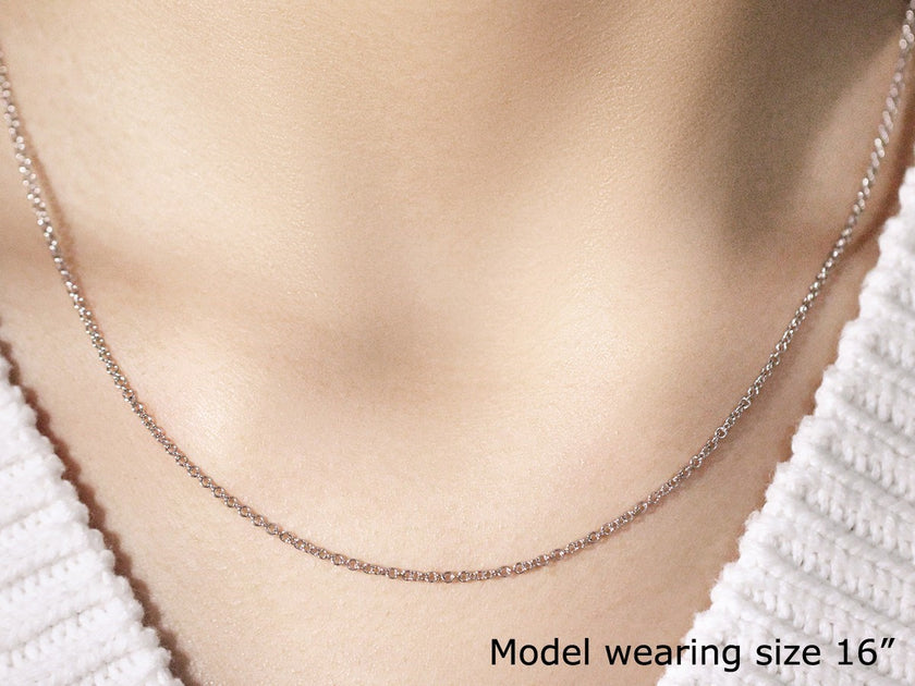 FASHNZFAB Round Cable Link Chain White Gold Silver US 18 5