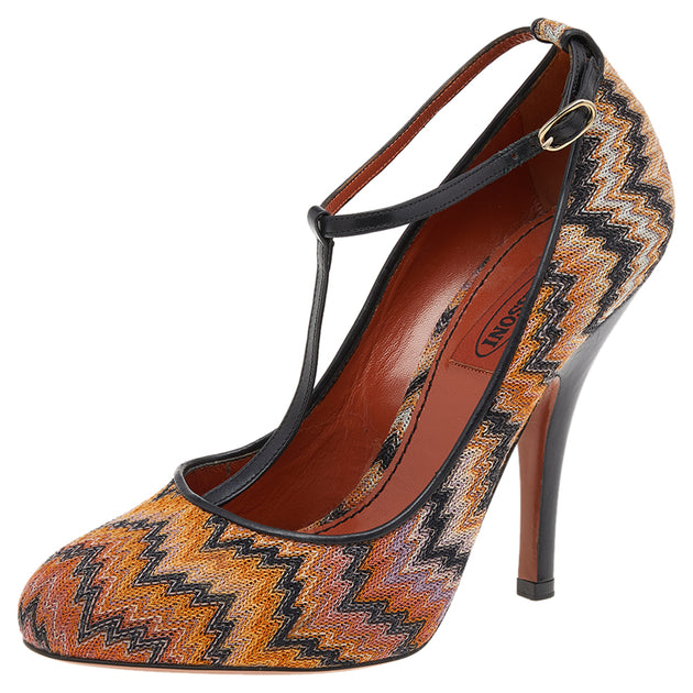 Missoni Ankle T-Strap Pumps Black/Orange EU 37.5 2