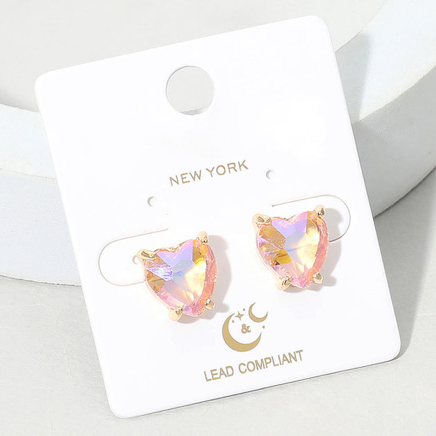 FASHNZFAB Heart Stone Cushion Stud Earrings Blue 4