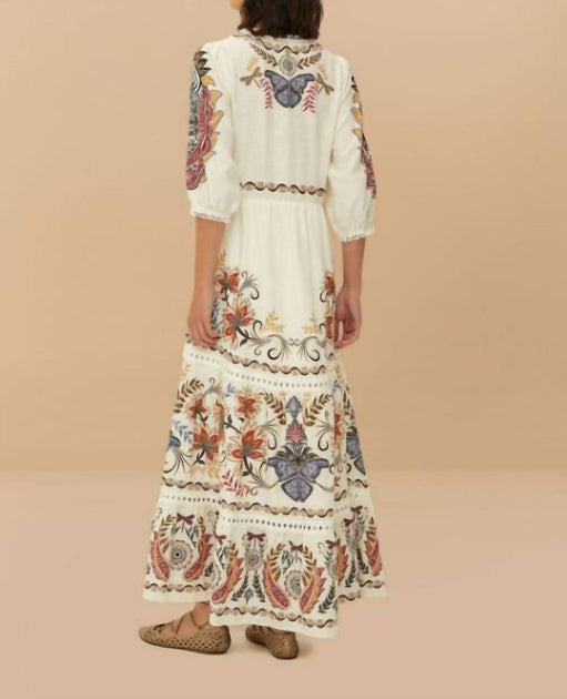 FARM RIO Boho Glam Maxi Dress In Off White