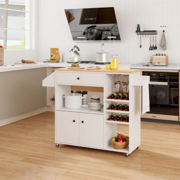 Hivvago Drop Leaf Mobile Kitchen Island Cart White 2