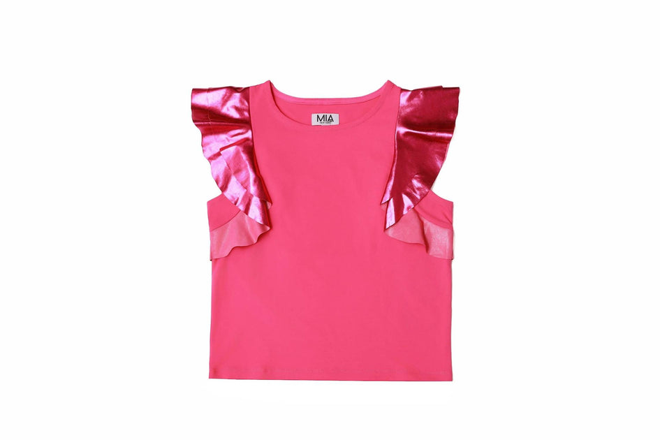 Mia Girl's Flutter Sleeve Top Pink XLarge 2