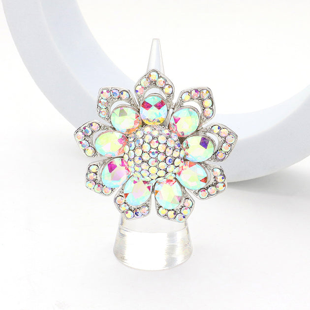 FASHNZFAB Flower Stretch Ring Silver One Size 5