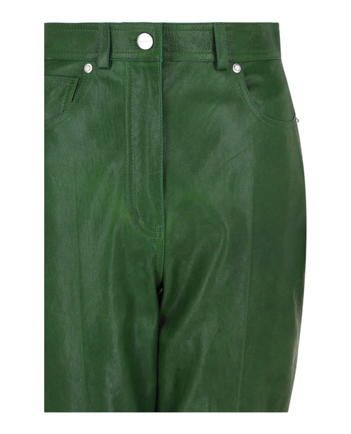 Salvatore Ferragamo Cropped Straight-Leg Leather Pants Green EU 44 4