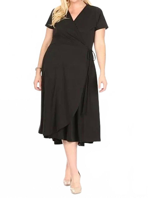 Chris & Carol V-Ausschnitt Wickel-Midikleid Schwarz Large 2
