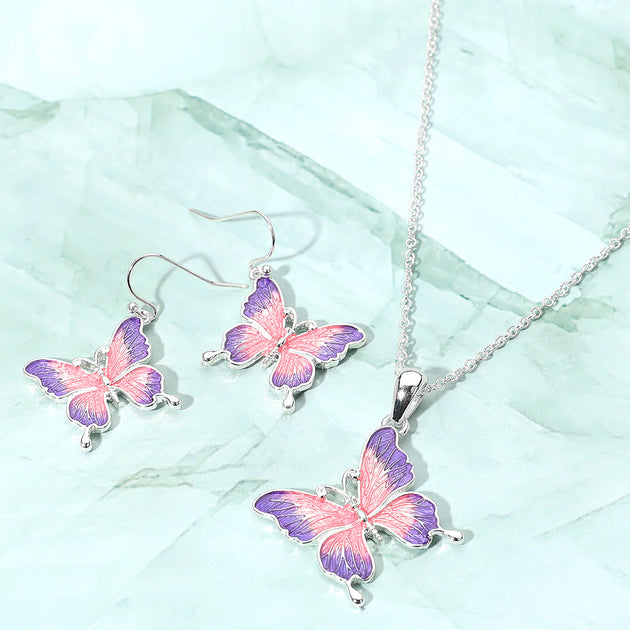 FASHNZFAB Butterfly Pendant Necklace Purple One Size 2