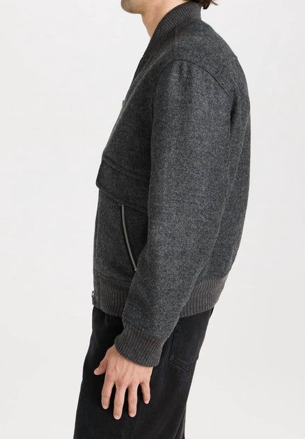 ALEX MILL Dean Bomber Jacket In Wool In Charcoal | ShopSimon